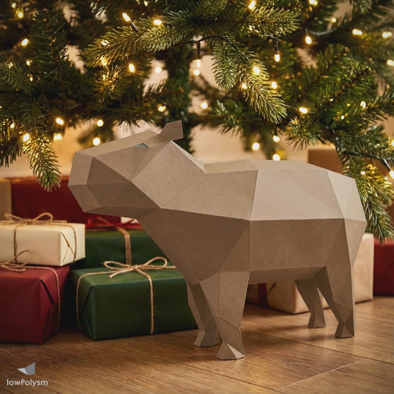 Escultura de carpincho de papel lowpoly: modelo 3D, plantilla PDF, kit imprimible imagen 3