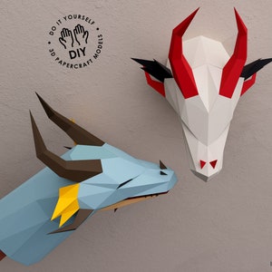 DIY 3d paper dragon puppet and wall dragon trophy