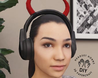 DIY Demon Horns for Headset - 3D Papercraft Template - Gamer Gift for Streamers - Cosplay Accessory - Printable PDF SVG patterns
