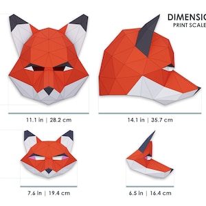 Fox Mask 3D Papercraft and Fox Half Mask, Templates in PDF, SVG, DXF ...
