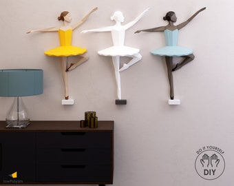 Ballerina Papercraft 3D Wall Decor Sculpture, Low Poly Ballerina Wall Art, diy Ballerina Dancer for Girls Room, PDF, SVG, DXF, Studio3