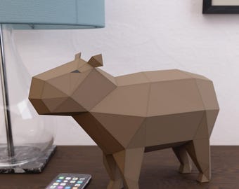 Papercraft Capybara Lowpoly Animal Sculpture - 3d Paper Craft Model, PDF Template, Printable DIY Craft Kit