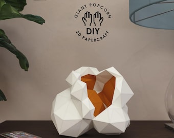 Giant Popcorn Papercraft Template – 3D Movie Night Decor (PDF, SVG, DXF, STUDIO3 Templates)