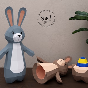 Boîte 3D en papier lapin de Pâques, modèle de lapin de Pâques Low Poly, boîte à friandises SVG, motifs PDF, cadeau lapin en peluche, oeuf de Pâques, lowPolysm