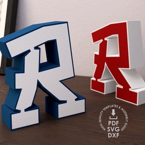 Archivos de plantilla de Graffiti 3d Letter R para corte manual o a máquina SVG, PDF, DXF, kit de letras de papel diy, Paper Craft Graffiti 3d Letters