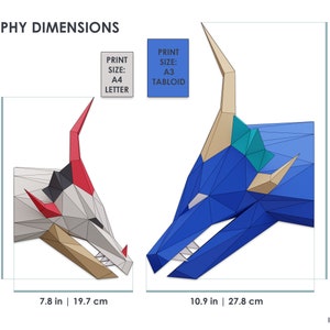 Dragon trophy papercraft A4, A3 scale dimensions.