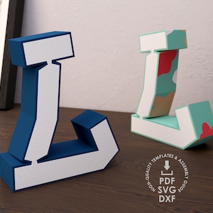 Plantilla SVG Graffiti 3d Letter L, Archivo de plantilla PDF, Plantilla DXF para Cameo, Letras de origami 3d, Alfabeto de papel, Descarga instantánea