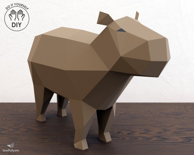 lowpoly style DIY capybara 3D papercraft
