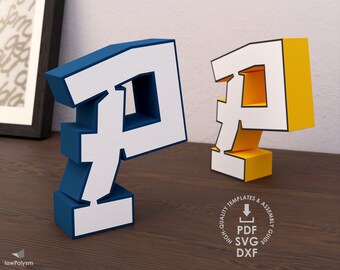 3D Graffiti Letter P Template: Lowpoly Papercraft (PDF, SVG, DXF)