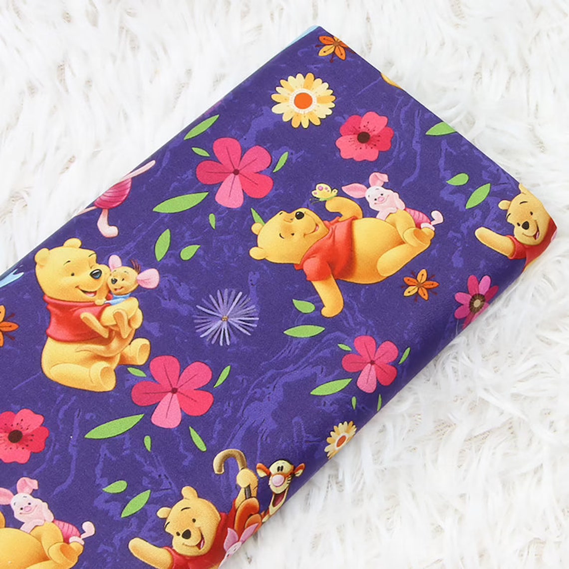 Winnie the Pooh Fabric Dark Purple Anime Cartoon Fabric Cotton Etsy