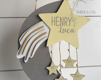 Shooting Star Baby Name Sign, Nursery Door Hanger