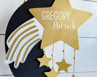 Shooting Star Baby Name Sign, Hand-Painted Nursery Decor