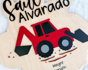 Custom Wood Baby Hospital Sign: Construction Vehicle Nursery Decor
