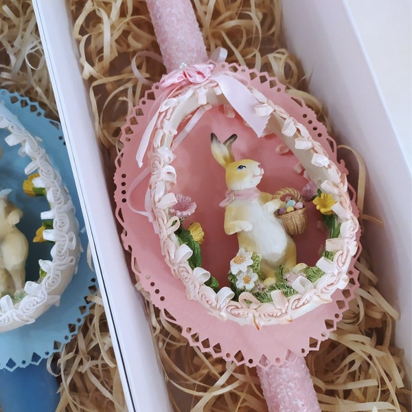 Pink Easter Rabbit Egg Candle, Girl Hare Easter Labada, Handmade Easter Rabbit Lampada for Baby Girls, Easter Gift, Easter Decoration