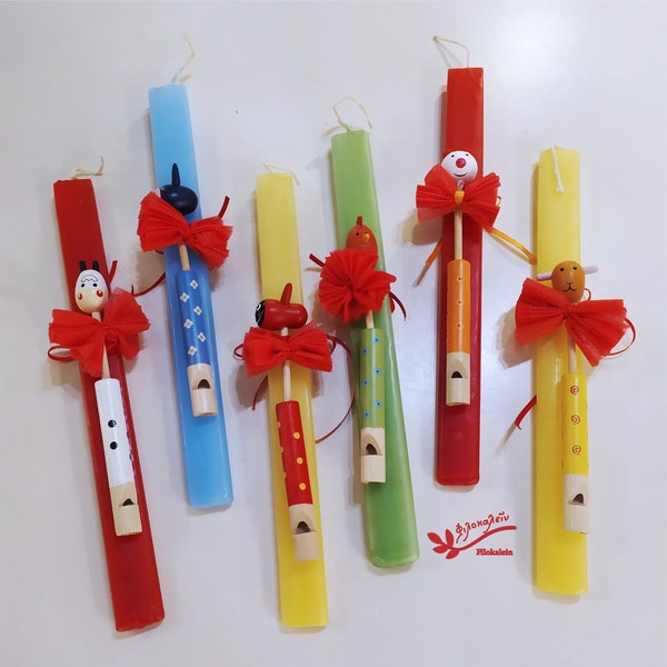 Kids Greek Easter Candle Wooden Animal Flutes, Easter Labada for music lovers, Lampada for small musicians, Boys Lambada wooden toy
