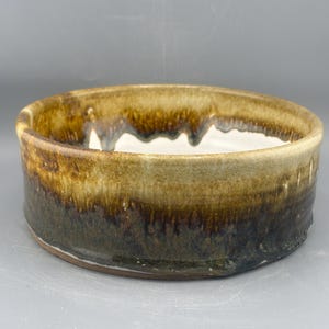 Hand-Thrown Ceramic Dog Bowl – Alabaster Satin, Ancient Iron Glaze – Stoneware Pet Dish