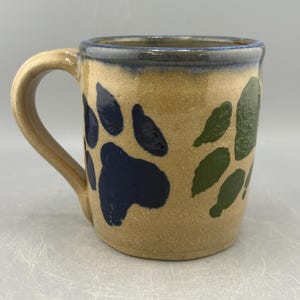 Handmade Rainbow Paw Print Mug: 12oz Ceramic Stoneware