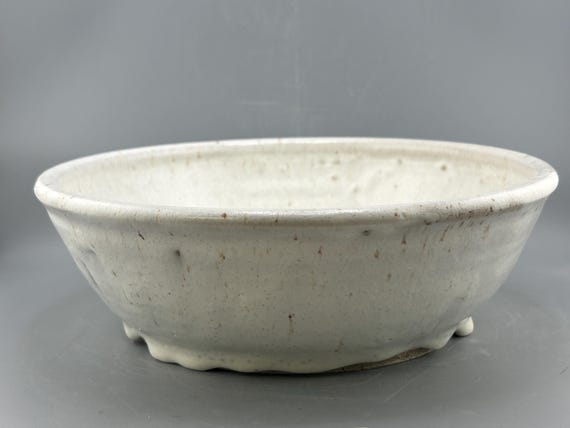 Handmade Stoneware Bowl, Alabaster Satin Glaze, Speckled Pottery Fruit Bowl, Centerpiece