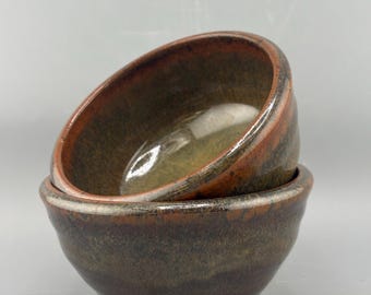 Handmade Speckled Stoneware Bowl Set of 2– Ancient Amber Glaze | Retired Highwater Clay