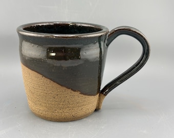 Handmade Green Stoneware Mug | 15 oz Speckled Pottery Coffee Cup