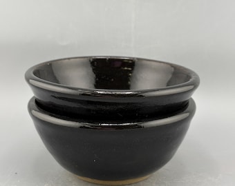 Handmade Speckled Stoneware Bowl Set of 2– Glossy Black Glaze | Retired Highwater Clay