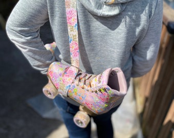 Pink Peonies Roller Skate Leash, Yoga Mat Strap, Skateboard Leash, Roller Skate Strap, Skateleash