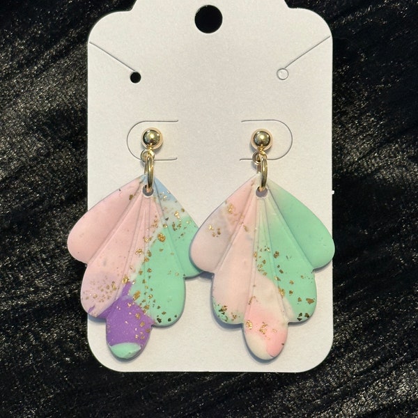 pastel colors with gold specks, dangle earrings, polymer clay