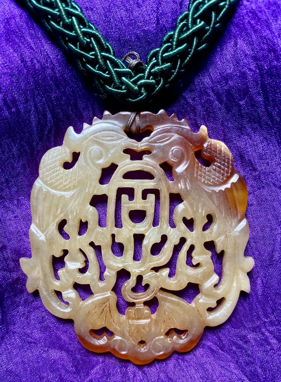 Carved Jade Pendant with Necklace