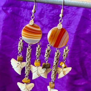 Hand-made Brazilian Earrings with Agate & Shark Teeth
