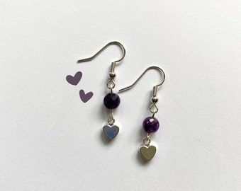 Purple Amethyst Heart Earrings - Cute Jewelry