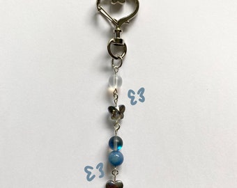 Blue Grey Butterfly Beaded Keychain - Cute Jewelry