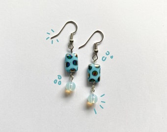 Blue Man-Made Opalite Earrings - Cute Jewelry