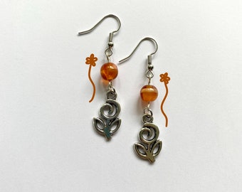 Orange Spiral Floral Earrings - Cute Jewelry