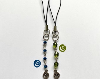 Green and Blue Spiral Beaded Phone Charms - Cute Jewelry