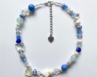 Sky Blue Made With Love Beaded Necklace/Choker - Cute Jewelry