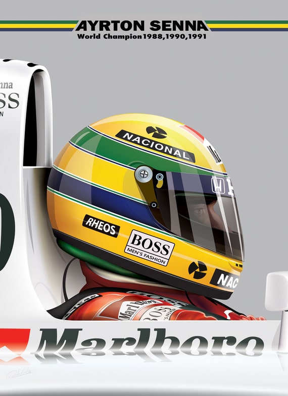 アイルトンセナ 認証付きアート アイルトン・セナ マクラーレン イラスト：F1カーアートポスター