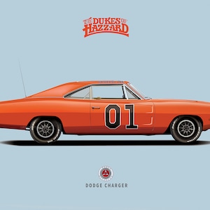 El coche del General Lee de los Dukes of Hazzard (versión limpia) Ilustración del Dodge Charger 1969 Arte del coche DESCARGA DIGITAL
