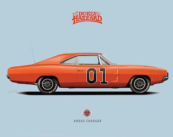 General Lee, Hertigarna av Hazzard, illustration av Dodge Charger från 1969 - (digital nedladdning)