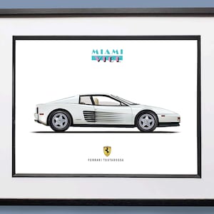 Miami Pack Ferrari Testarossa Digital Art Print Don Johnson Illustration Auto Art Movie Car Poster TV und Film