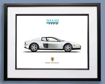 Miami Vice Ferrari Testarossa Art Print: Don Johnson Illustration