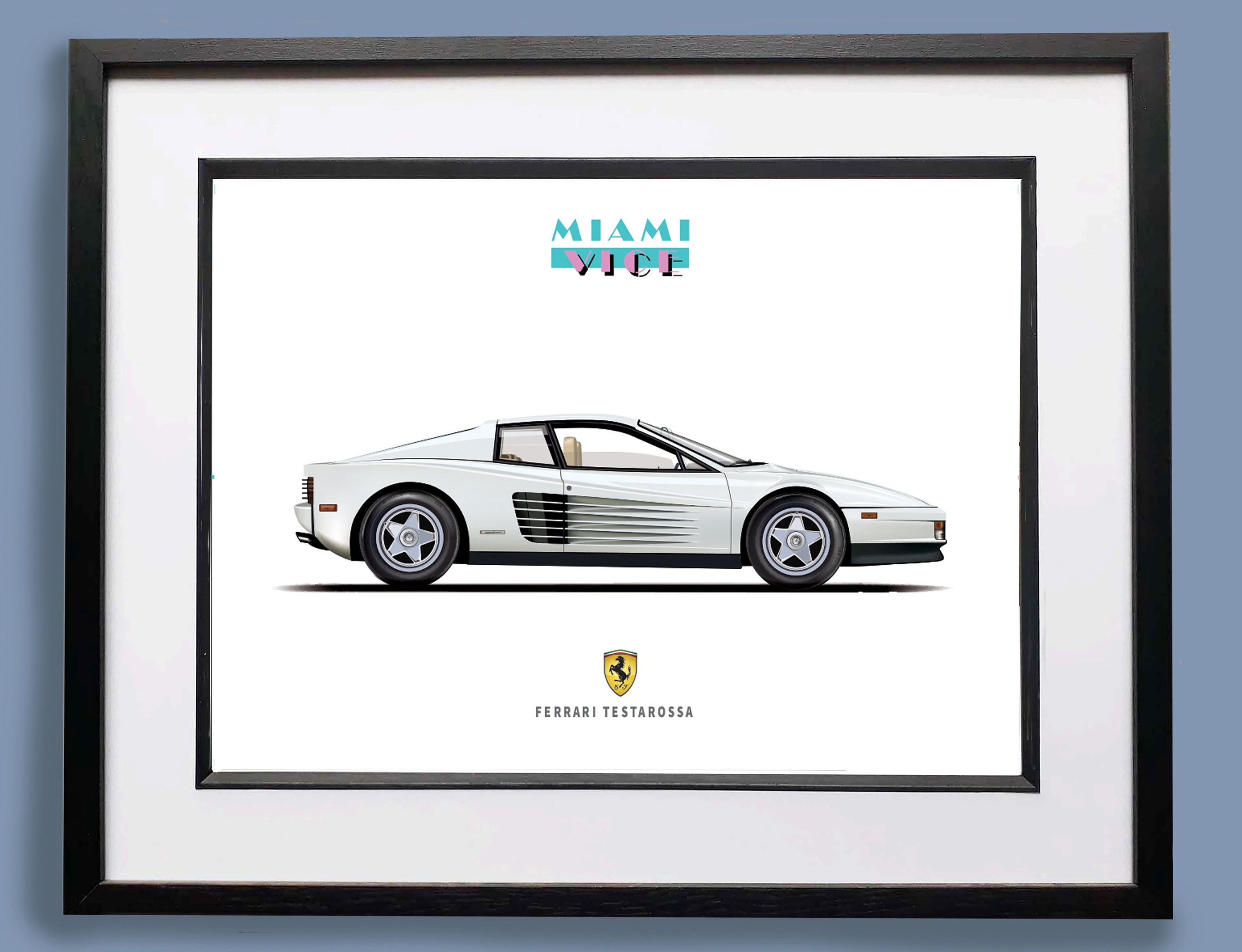 Miami Vice Ferrari Testarossa Art Print: Don Johnson Illustration