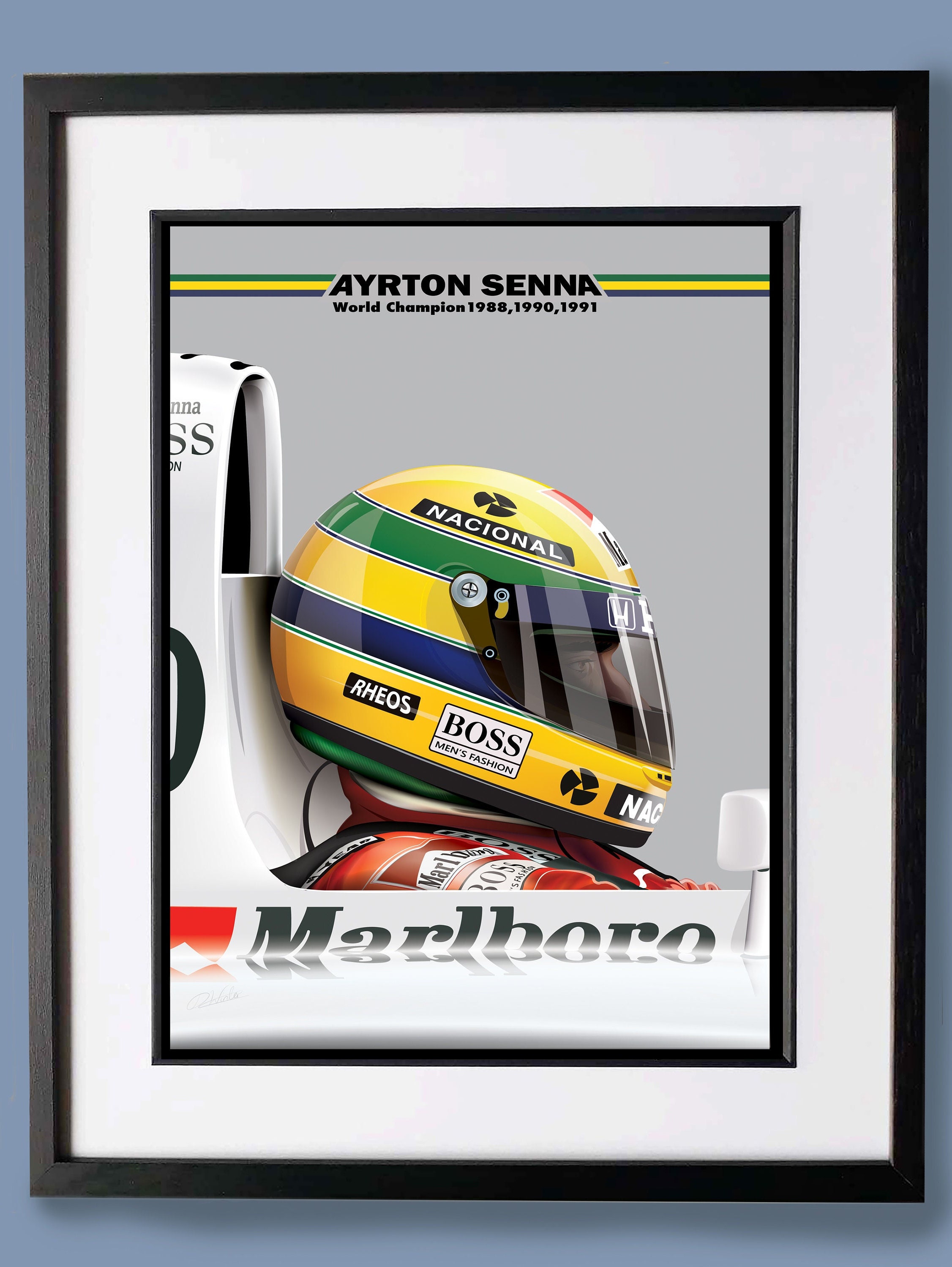 アイルトンセナ 認証付きアート アイルトン・セナ マクラーレン イラスト：F1カーアートポスター
