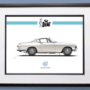 The Saint Volvo P1800 Roger Moore as Simon Templar Illustration Digital Art Print Poster Car Art TV and Film