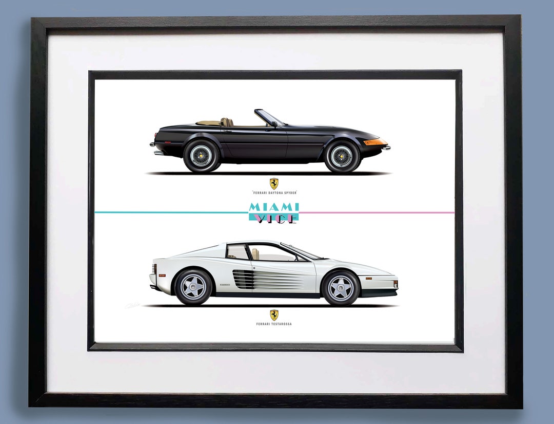 Miami Vice Ferrari Art Print: Testarossa & Daytona Illustration - Etsy