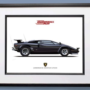 Ilustración del Lamborghini Countach de Cannonball Run, impresión de arte digital, arte de coches de Burt Reynolds, póster de cine y televisión, coche de película