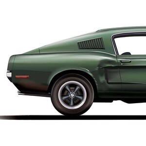 May include: A side view of a dark green classic car with black wheels. The car has a chrome bumper and a black interior.