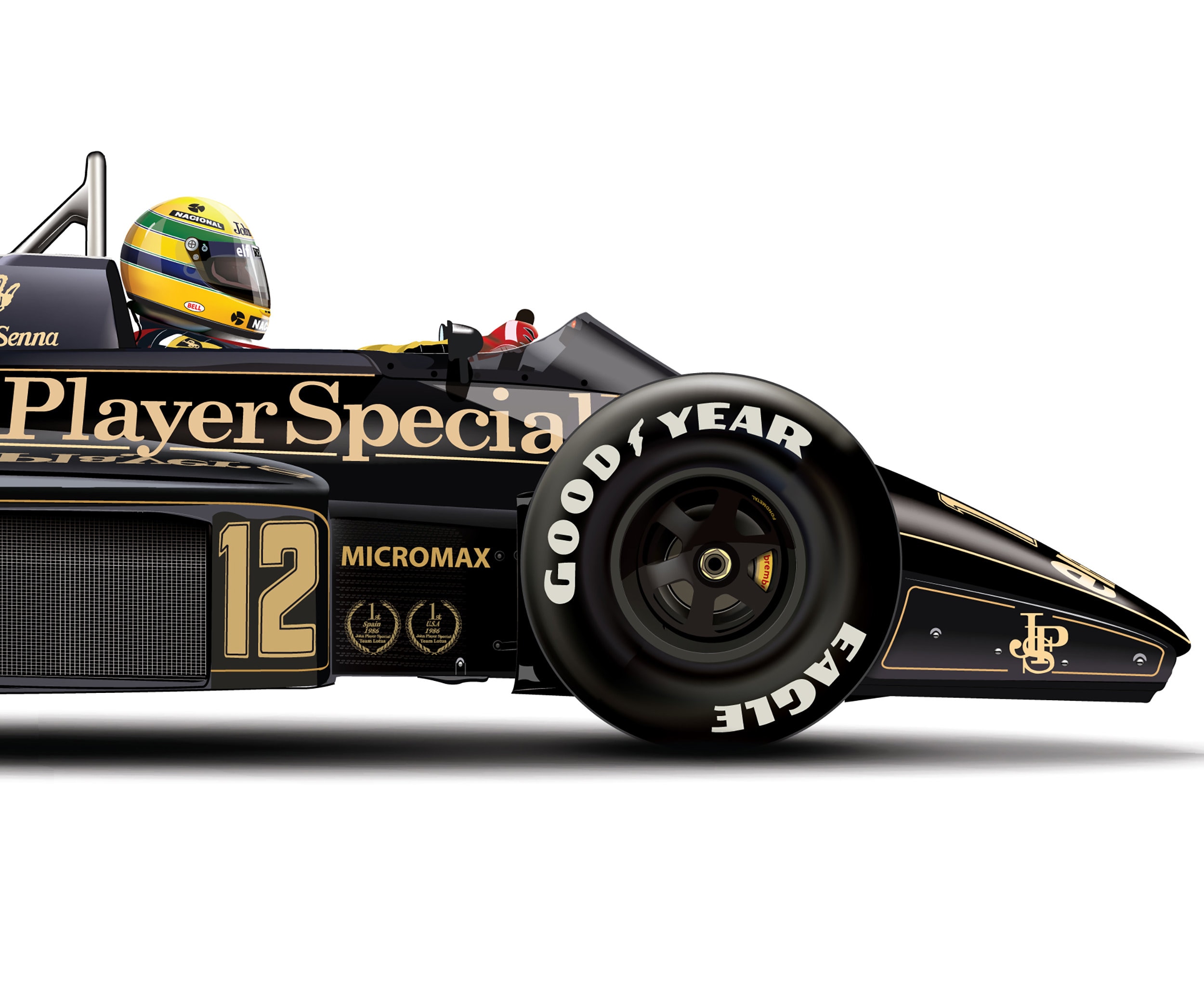 アイルトン・セナ ロータス 98T - フォーミュラ1 イラスト アート