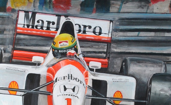 アイルトン・セナのモナコ絵画：F1モータースポーツアート（デジタル
