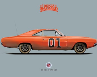 General Lees "Muddy Version"-illustration från The Dukes of Hazzard: Dodge Charger från 1969 (digital nedladdning)