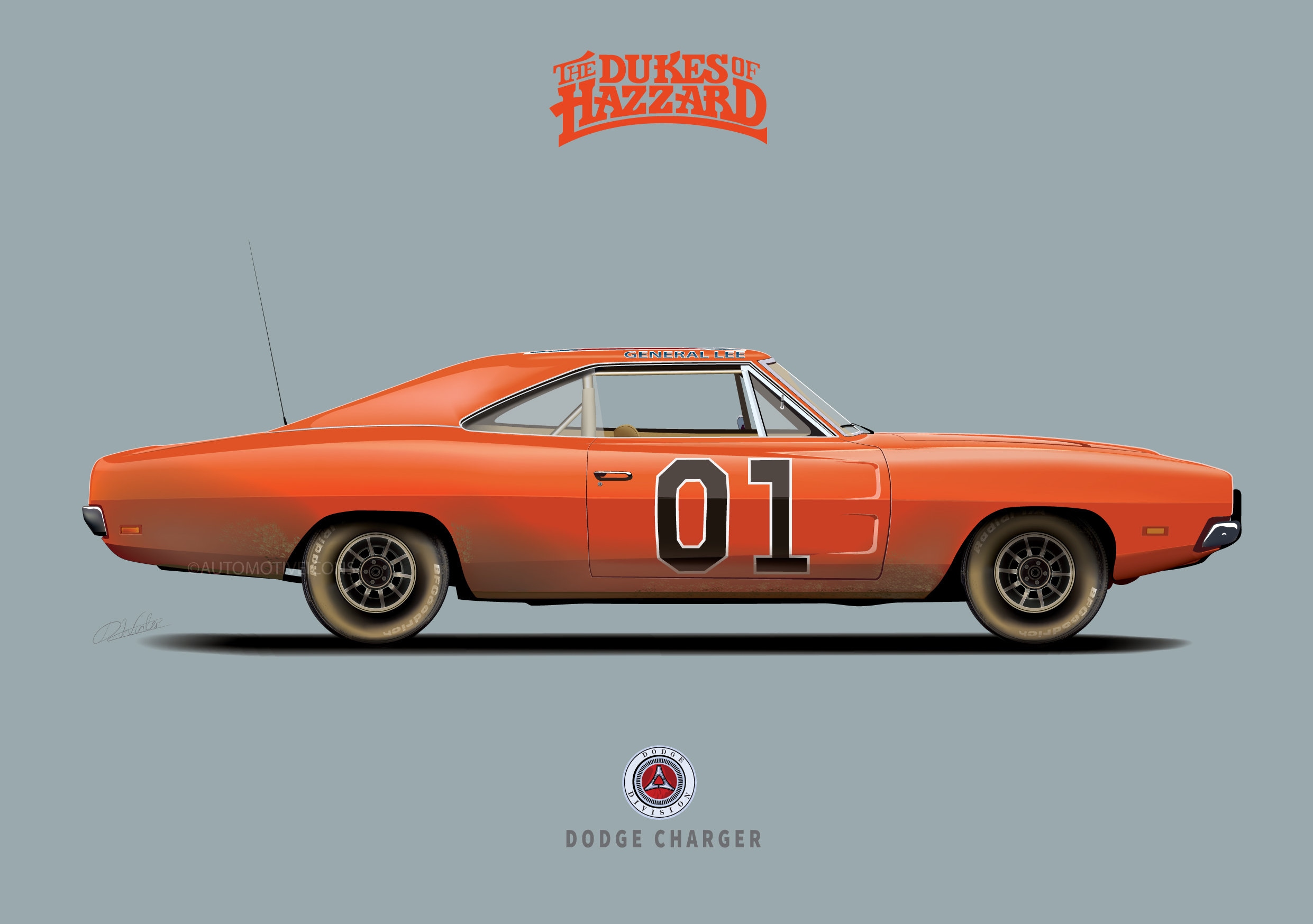 Digital Download the Dukes of Hazzard General Lee Car MUDDY VERSION 1969  Dodge Charger Illustration Car Art TV and Film Movie Car 